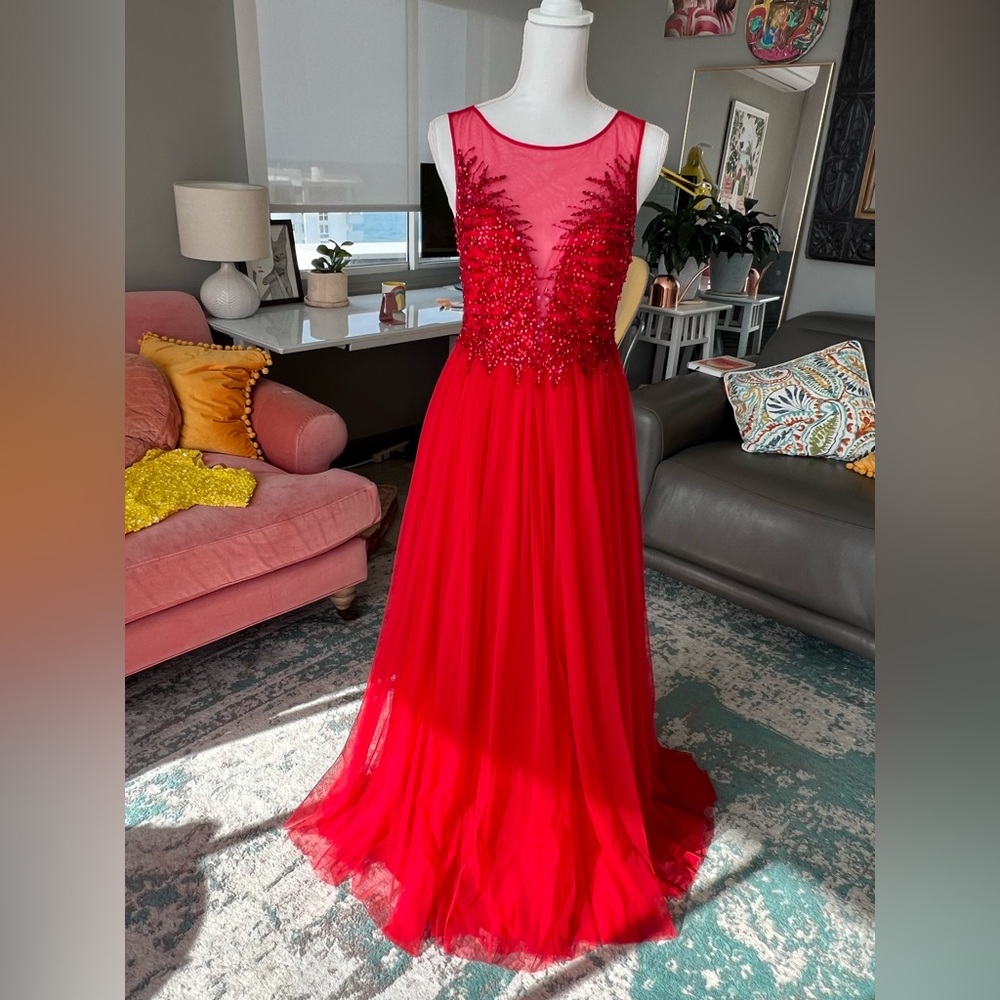 Sequin Red Gown with slit and open back